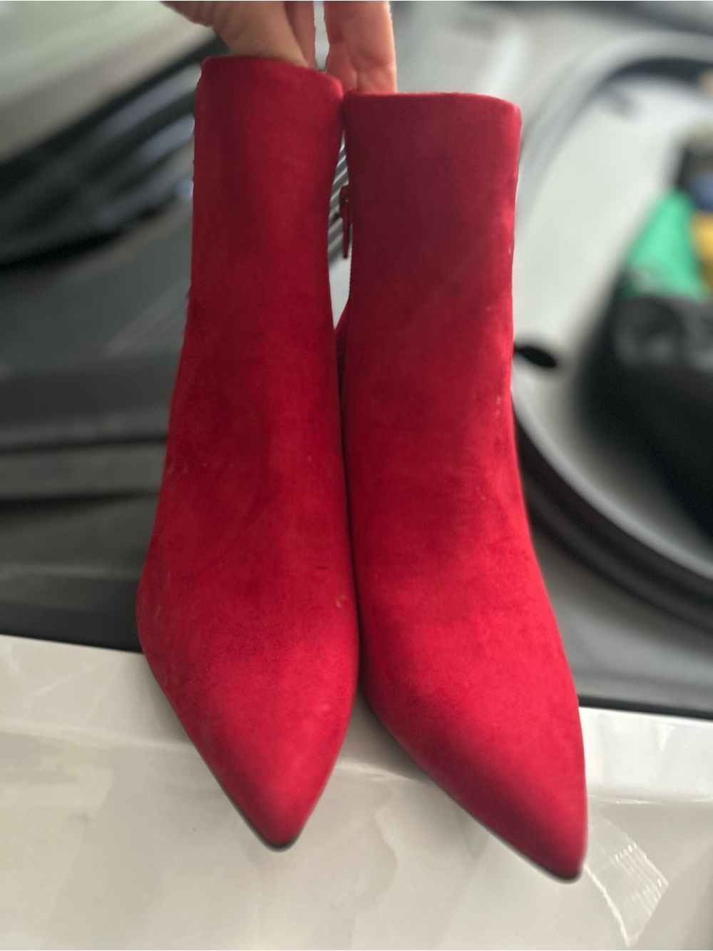 Red Suede Ankle Boots with Block Heel - Women w7 new never worn - Picture 3 of 7